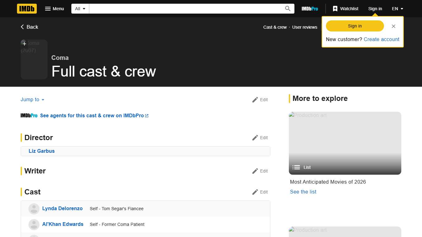 Coma (2007) - Full cast & crew - IMDb